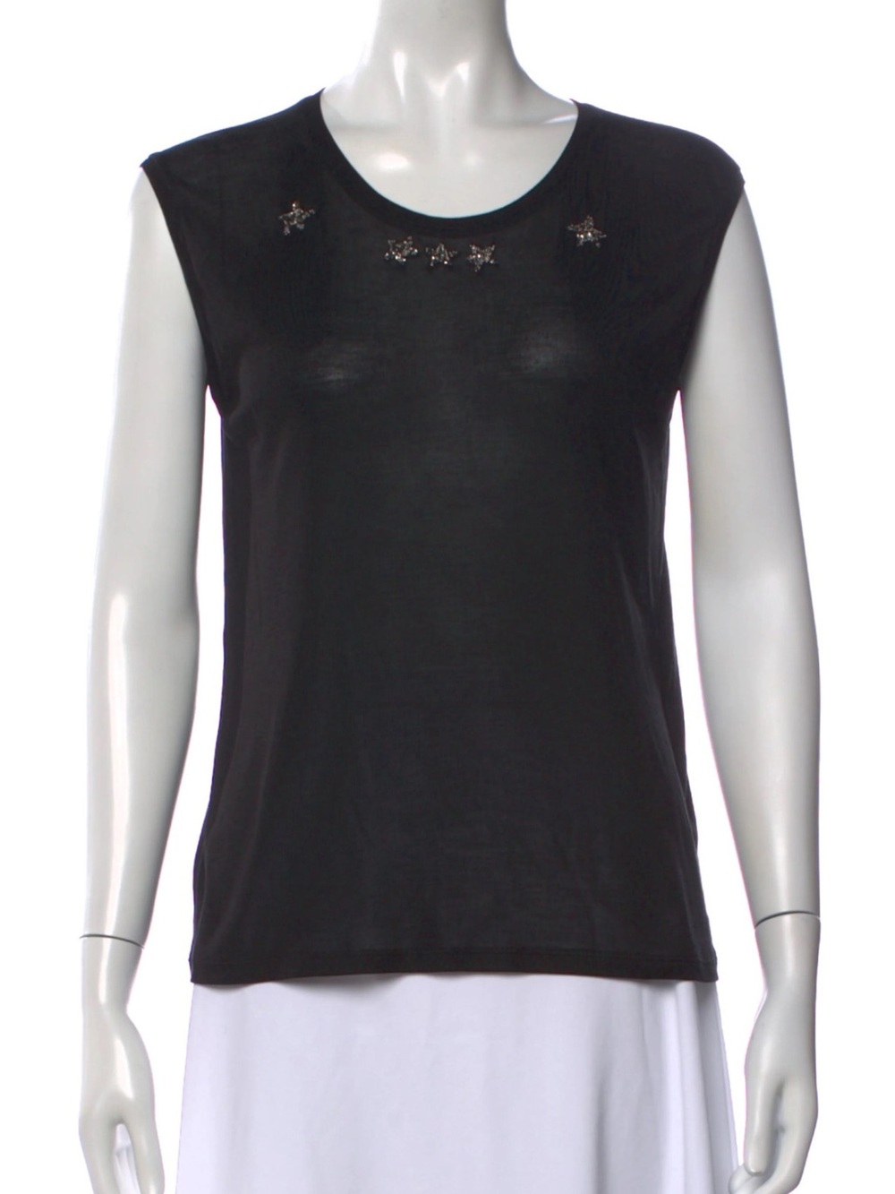 Saint Laurent Black Sleeveless Tank with Silver Star Embellishments